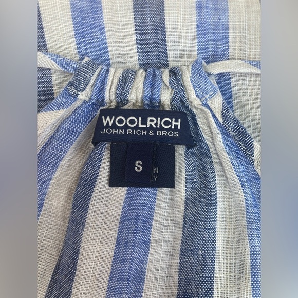 Woolrich Linen Maxi Summer Dress Belt Size Small Blue White Striped - Picture 5 of 9